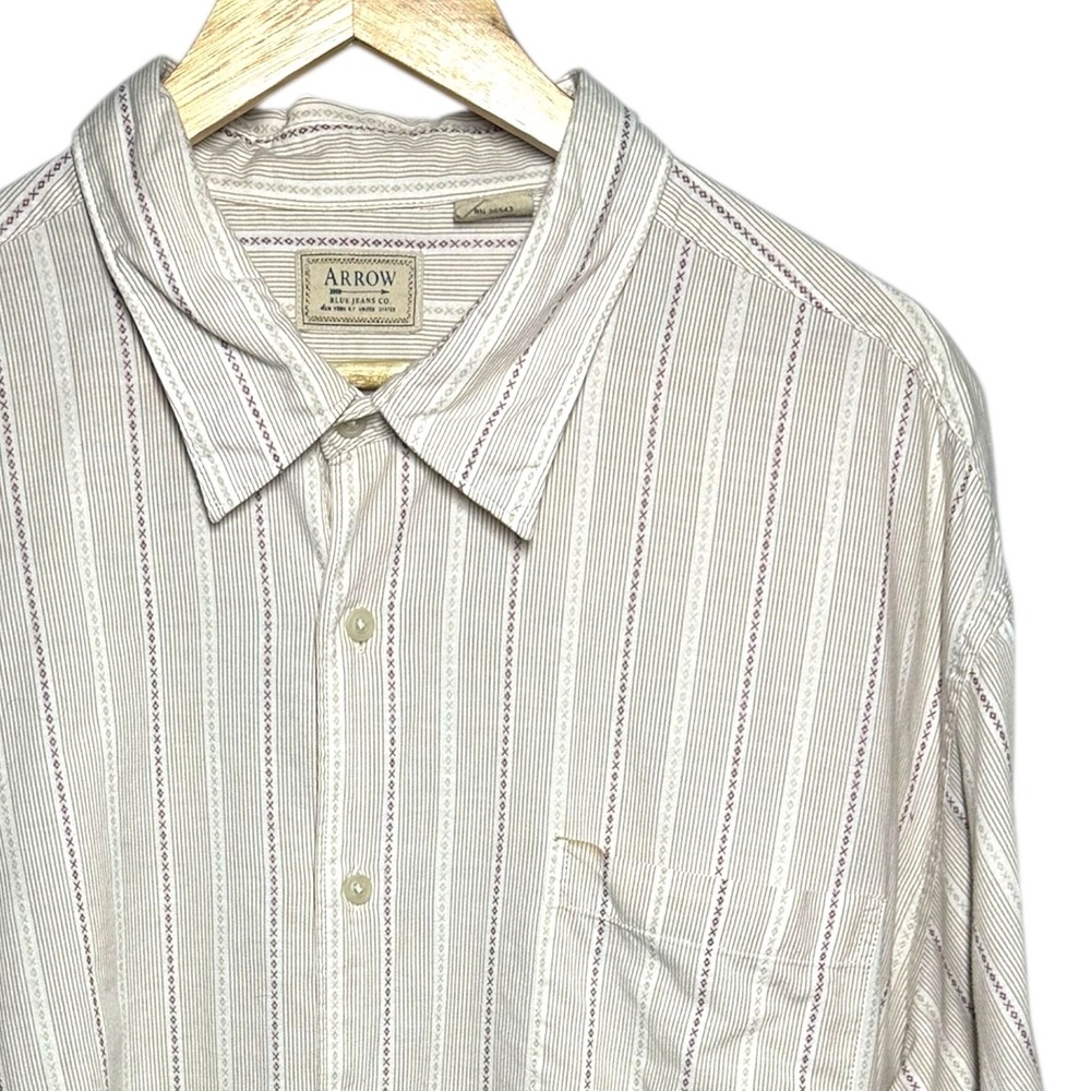 Arrow Men's Size XXL Striped Short‎ Sleeve Cotton Shirt